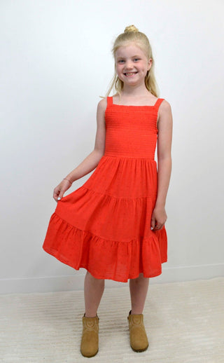 Girls Red Smocked Dress - Shop Hidden Treasure Boutique