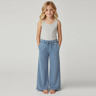 Girls Wide Leg Sweatpants - Denim Blue - Shop Hidden Treasure Boutique