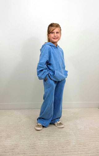 Girls Wide Leg Sweatpants - Denim Blue - Shop Hidden Treasure Boutique