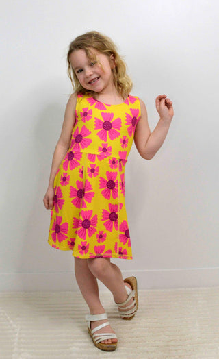 hot pink and yellow floral athletic skort dress for girls