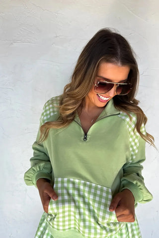 Green Gingham Pullover - Shop Hidden Treasure Boutique
