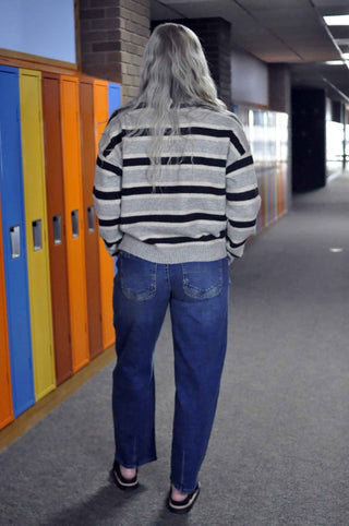 Grey Brown Stripe Sweater - Shop Hidden Treasure Boutique