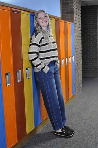 Grey Brown Stripe Sweater - Shop Hidden Treasure Boutique