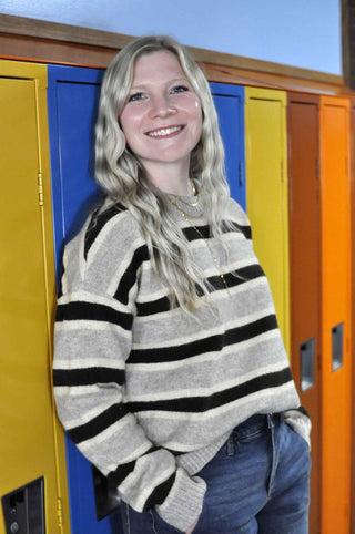 Grey Brown Stripe Sweater - Shop Hidden Treasure Boutique