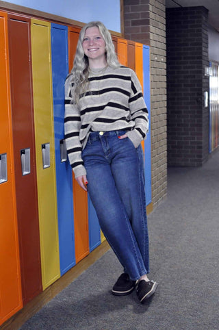 Grey Brown Stripe Sweater - Shop Hidden Treasure Boutique