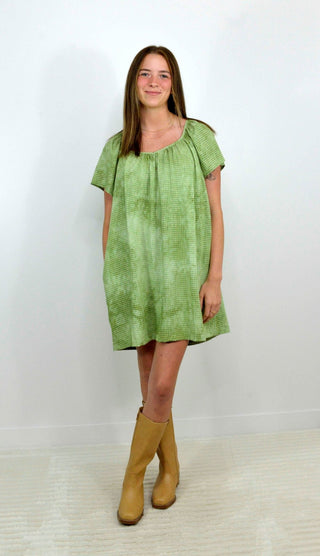 green swing dress Monochrome Lime Jacquard Swing M / Monochrome Lime Green stopping silhouette Green Pointed Collar Swing Dress