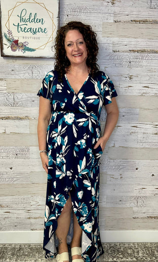 Harley Hi - Lo Navy Floral Dress - Shop Hidden Treasure Boutique