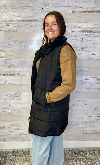 Harlow Long Vest - Black - Shop Hidden Treasure Boutique