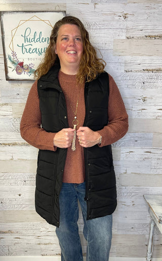 Harlow Long Vest - Black - Shop Hidden Treasure Boutique