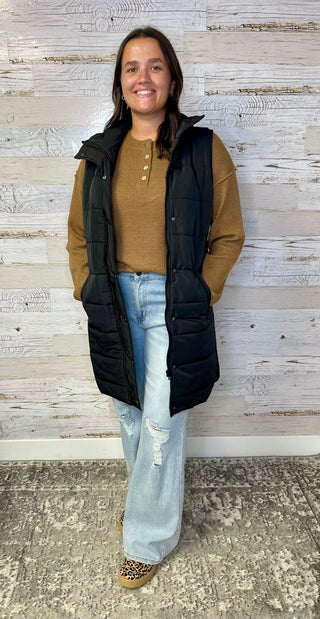 Harlow Long Vest - Black - Shop Hidden Treasure Boutique