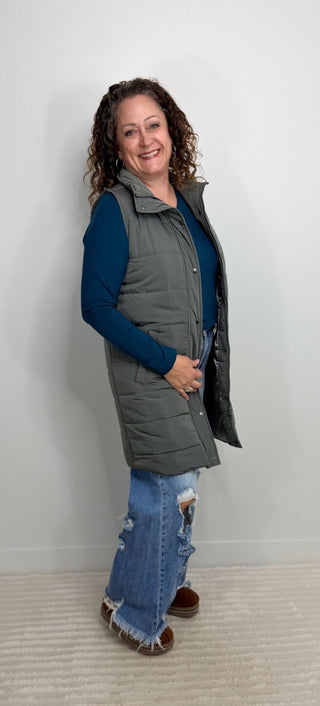 Harlow Long Vest - Grey - Shop Hidden Treasure Boutique