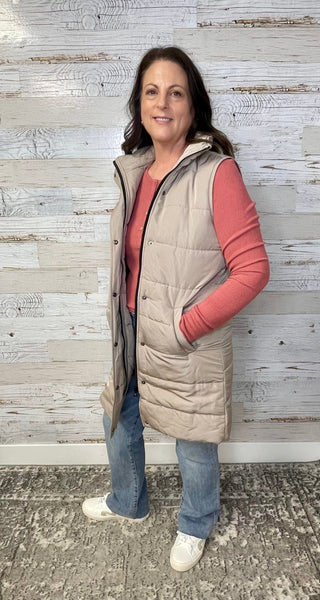 Harlow Long Vest - Latte - Shop Hidden Treasure Boutique