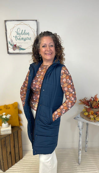 Harlow Long Vest - Navy - Shop Hidden Treasure Boutique