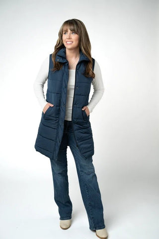 Harlow Long Vest - Navy - Shop Hidden Treasure Boutique