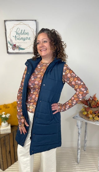 Harlow Long Vest - Navy - Shop Hidden Treasure Boutique