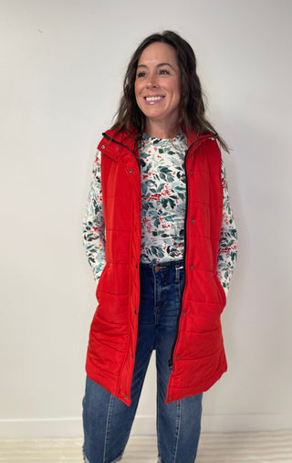 Harlow Long Vest - Red - Shop Hidden Treasure Boutique