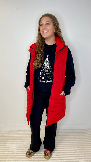 Harlow Long Vest - Red - Shop Hidden Treasure Boutique