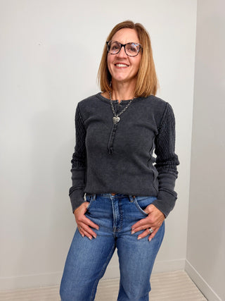 Hattie Mixed Cable Henley - Shop Hidden Treasure Boutique