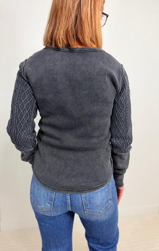 Hattie Mixed Cable Henley - Shop Hidden Treasure Boutique