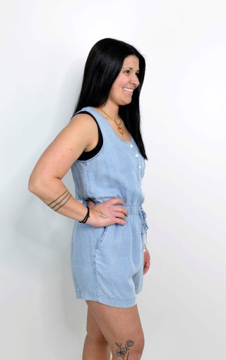 Henley Denim Romper - Shop Hidden Treasure Boutique