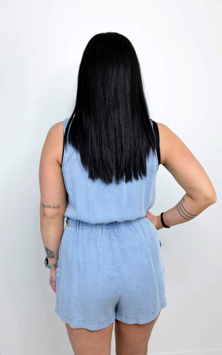 Henley Denim Romper - Shop Hidden Treasure Boutique