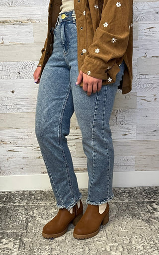 High Rise Spliced Ankle Straight - Shop Hidden Treasure Boutique