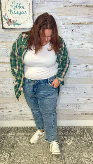 High Rise Spliced Ankle Straight - Curvy - Shop Hidden Treasure Boutique