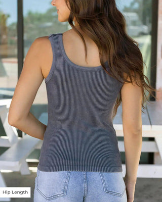 Hip Length Brami Tank - Washed Denim - Shop Hidden Treasure Boutique