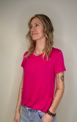 Hot Pink Basic Tee - Shop Hidden Treasure Boutique