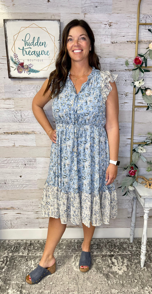 Dusty Blue Floral Dress