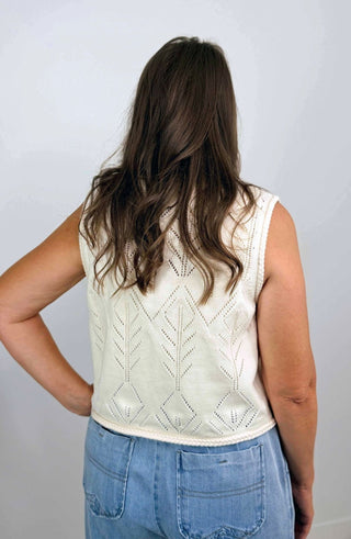 Ivory Pointelle Sweater Vest - Shop Hidden Treasure Boutique