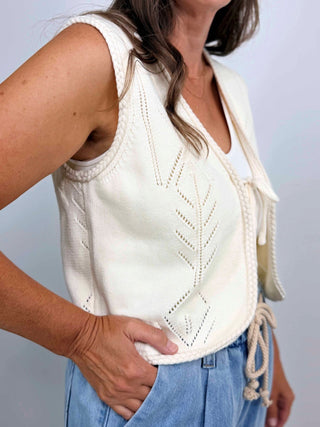 Ivory Pointelle Sweater Vest - Shop Hidden Treasure Boutique