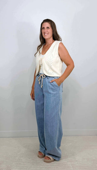 Ivory Pointelle Sweater Vest - Shop Hidden Treasure Boutique