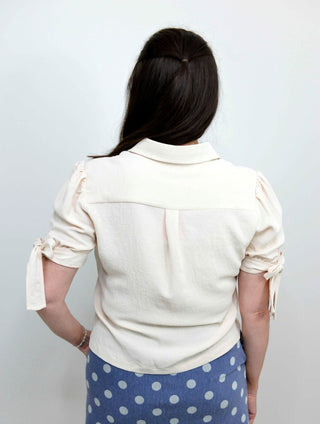 Ivory Tie Sleeve Top - Shop Hidden Treasure Boutique