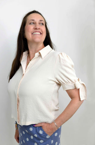 Ivory Tie Sleeve Top - Shop Hidden Treasure Boutique