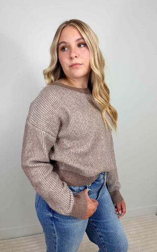 Josie Crew Sweater - Mocha - Shop Hidden Treasure Boutique