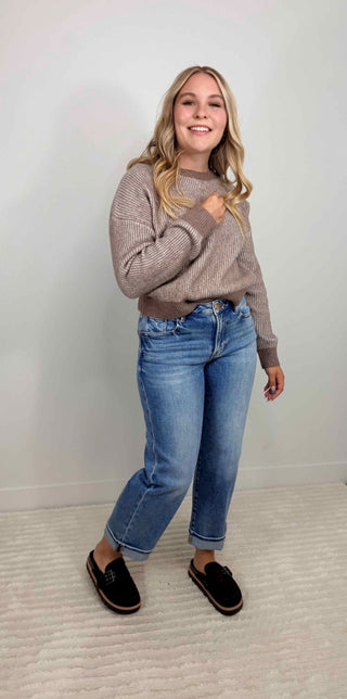 Josie Crew Sweater - Mocha - Shop Hidden Treasure Boutique