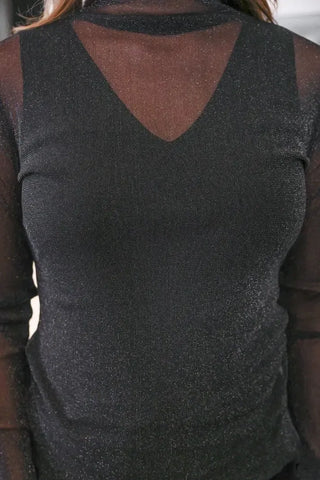Keigan Mesh Top - Black Glitter - Shop Hidden Treasure Boutique