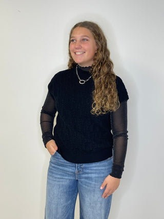Keigan Mesh Top - Black Glitter - Shop Hidden Treasure Boutique