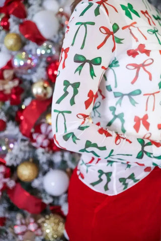 Keigan Mesh Top - Christmas Bow - Shop Hidden Treasure Boutique