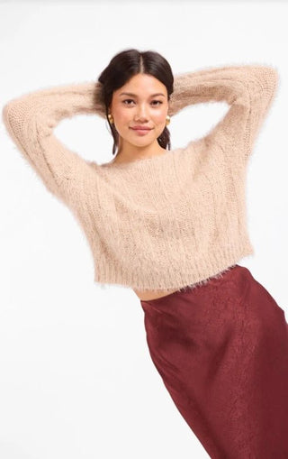 Kendra Fuzzy Taupe Sweater - Shop Hidden Treasure Boutique