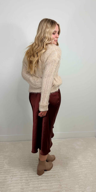 Kendra Fuzzy Taupe Sweater - Shop Hidden Treasure Boutique