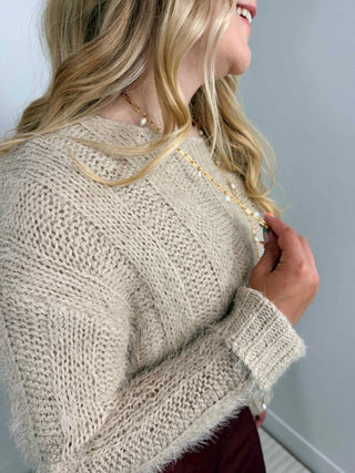 Kendra Fuzzy Taupe Sweater - Shop Hidden Treasure Boutique