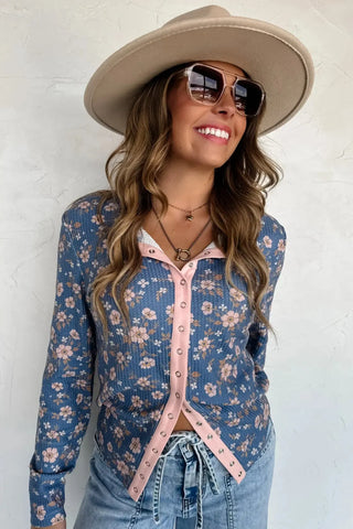 Kori Snap Button Waffle Top - Shop Hidden Treasure Boutique