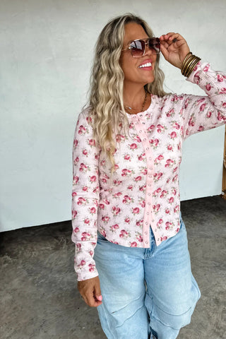 Kori Waffle Top - Pink Floral - Shop Hidden Treasure Boutique