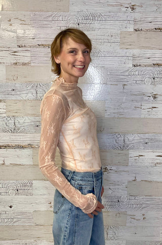 Lace Mock Neck - Blush Pink - Shop Hidden Treasure Boutique