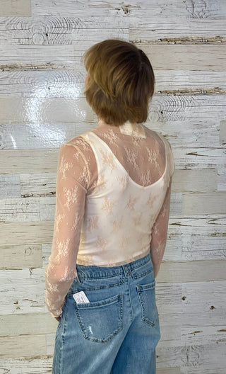 Lace Mock Neck - Blush Pink - Shop Hidden Treasure Boutique