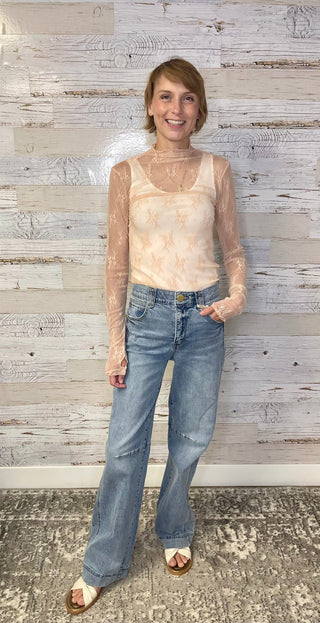 Lace Mock Neck - Blush Pink - Shop Hidden Treasure Boutique