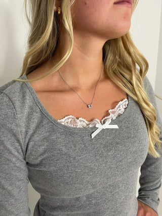 Lace Trim Heather Grey Lounge Set - Shop Hidden Treasure Boutique