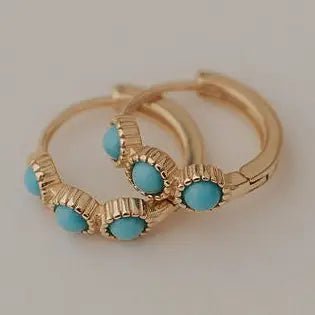 Lainey Turquoise Hoops - Gold - Shop Hidden Treasure Boutique